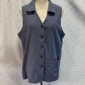 Cabin Creek size Large Heather‎ Blue Sleeveless Button Down casual stretch comfy